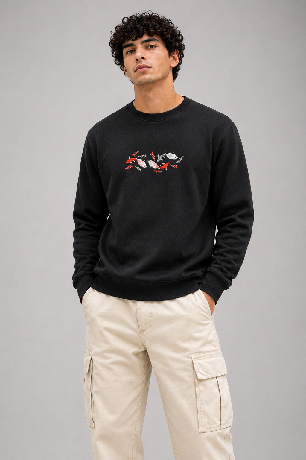 Threadiva Japanese Koi Fish Embroidery Sweatshirt