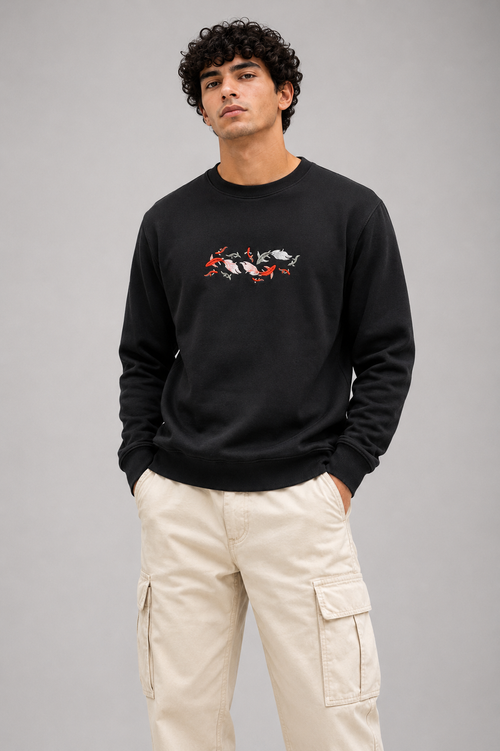 Threadiva Japanese Koi Fish Embroidery Sweatshirt