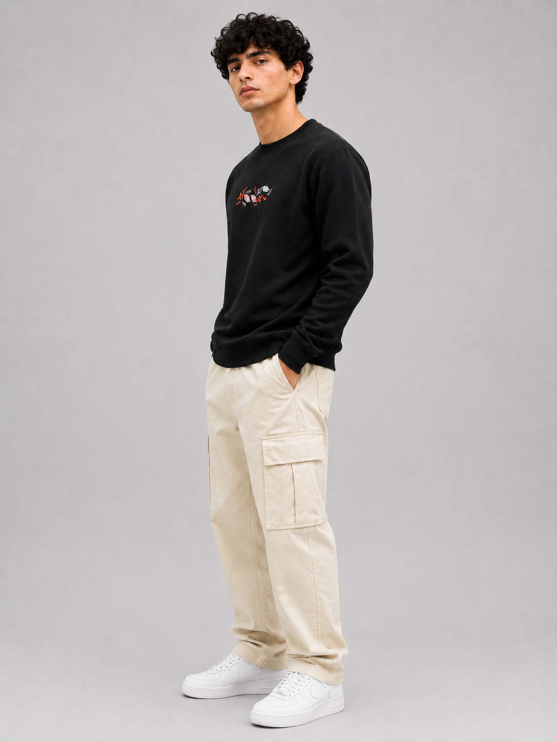 Threadiva Japanese Koi Fish Embroidery Sweatshirt