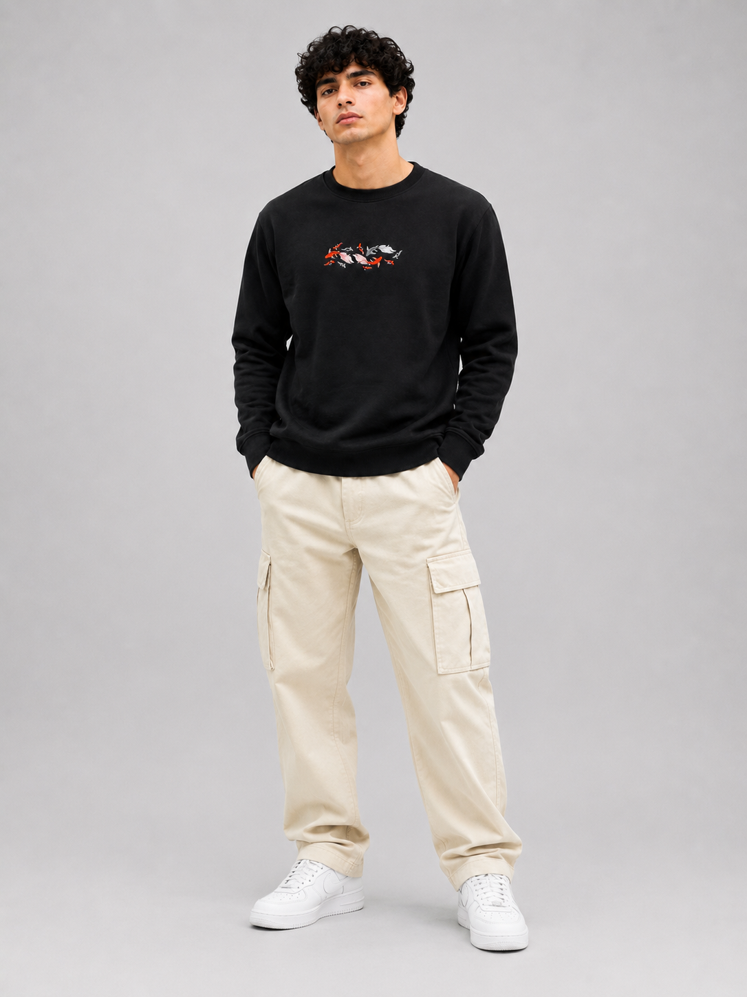 Threadiva Japanese Koi Fish Embroidery Sweatshirt