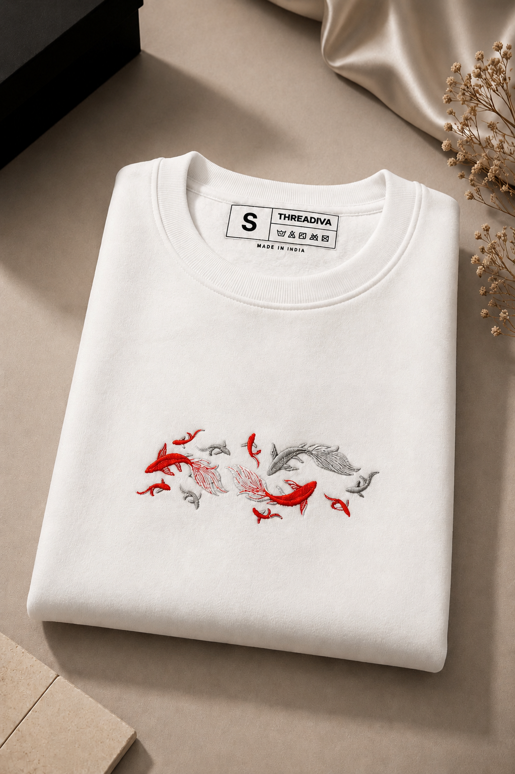 Threadiva Japanese Koi Fish Embroidery Sweatshirt