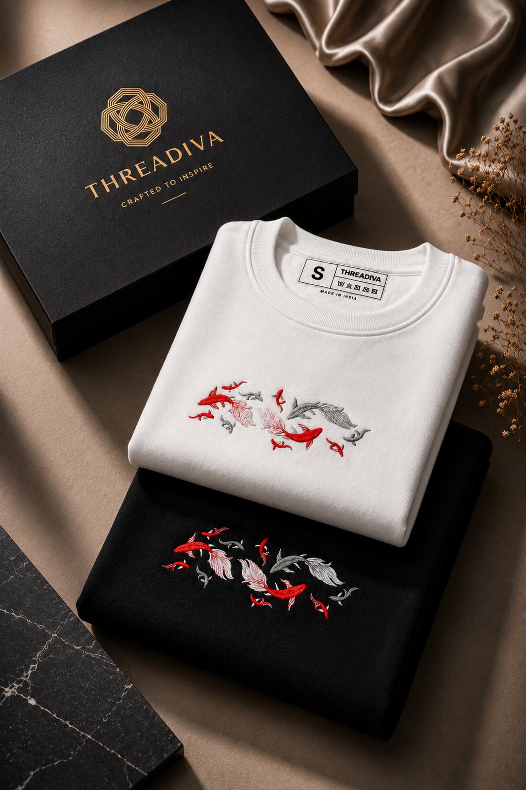 Threadiva Japanese Koi Fish Embroidery Sweatshirt