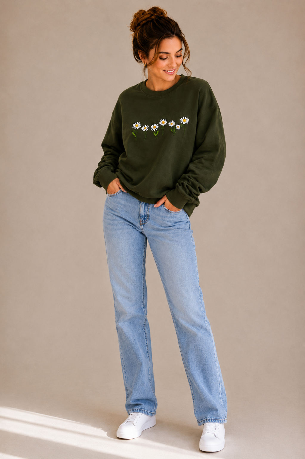 Threadiva Unisex Daisy Embroidered Sweatshirt
