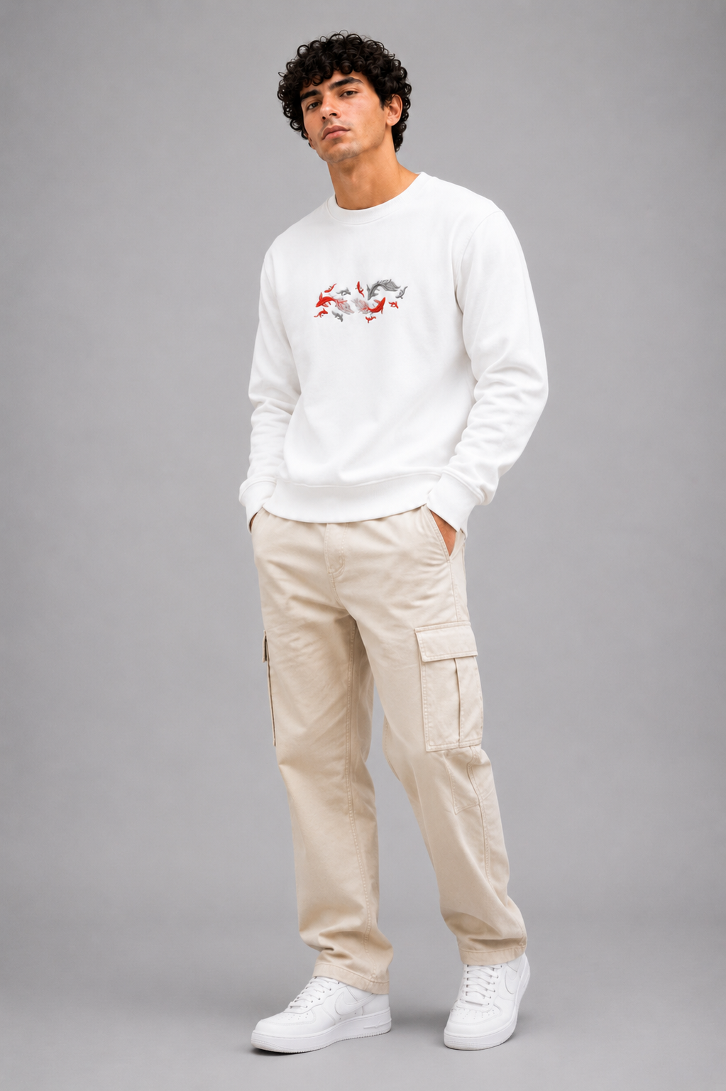 Threadiva Japanese Koi Fish Embroidery Sweatshirt