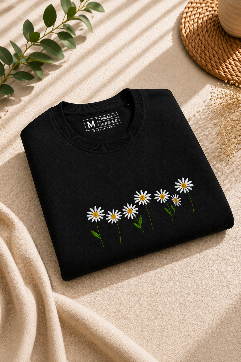 Threadiva Unisex Daisy Embroidered Sweatshirt