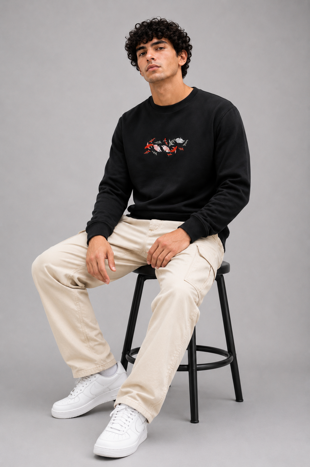 Threadiva Japanese Koi Fish Embroidery Sweatshirt