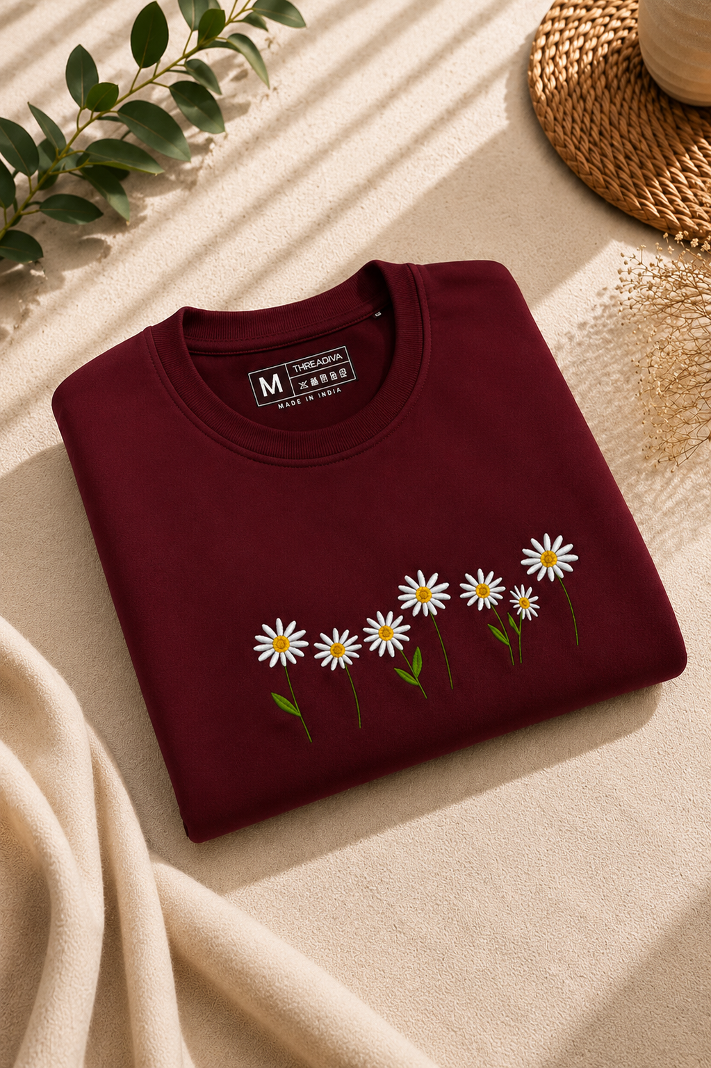 Threadiva Unisex Daisy Embroidered Sweatshirt