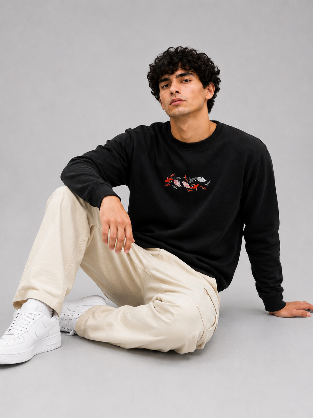 Threadiva Japanese Koi Fish Embroidery Sweatshirt