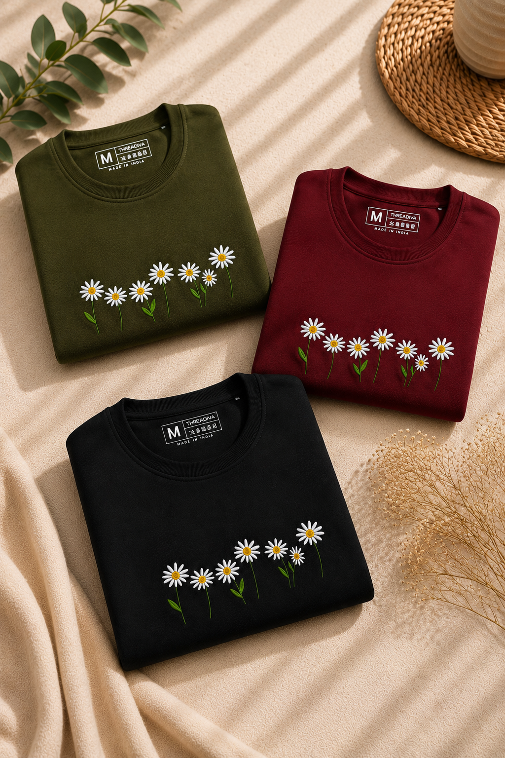 Threadiva Unisex Daisy Embroidered Sweatshirt