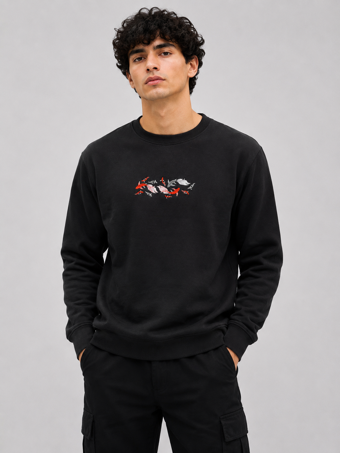 Threadiva Japanese Koi Fish Embroidery Sweatshirt