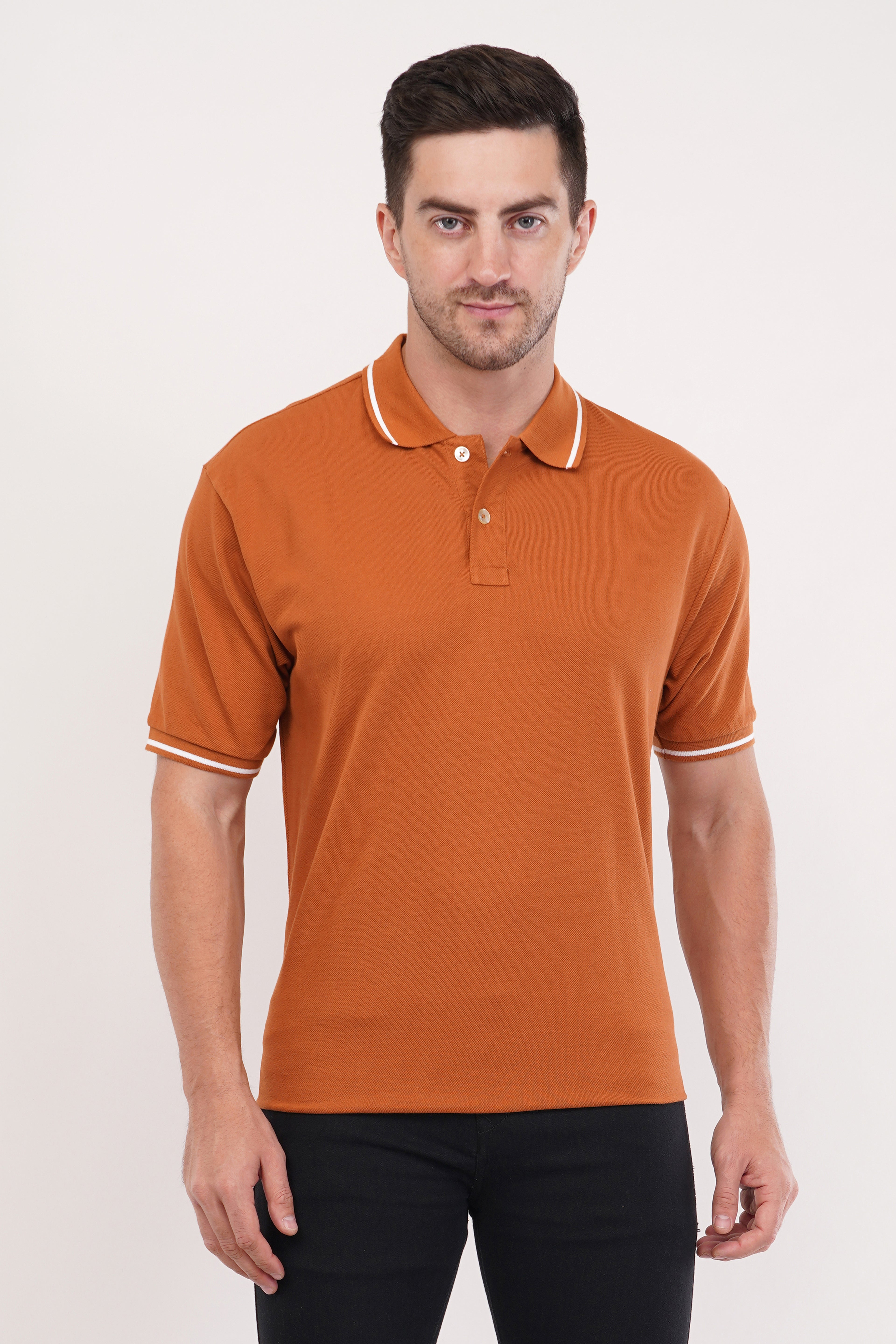 Threadiva Premium Tipped Polo T-Shirt – Umber