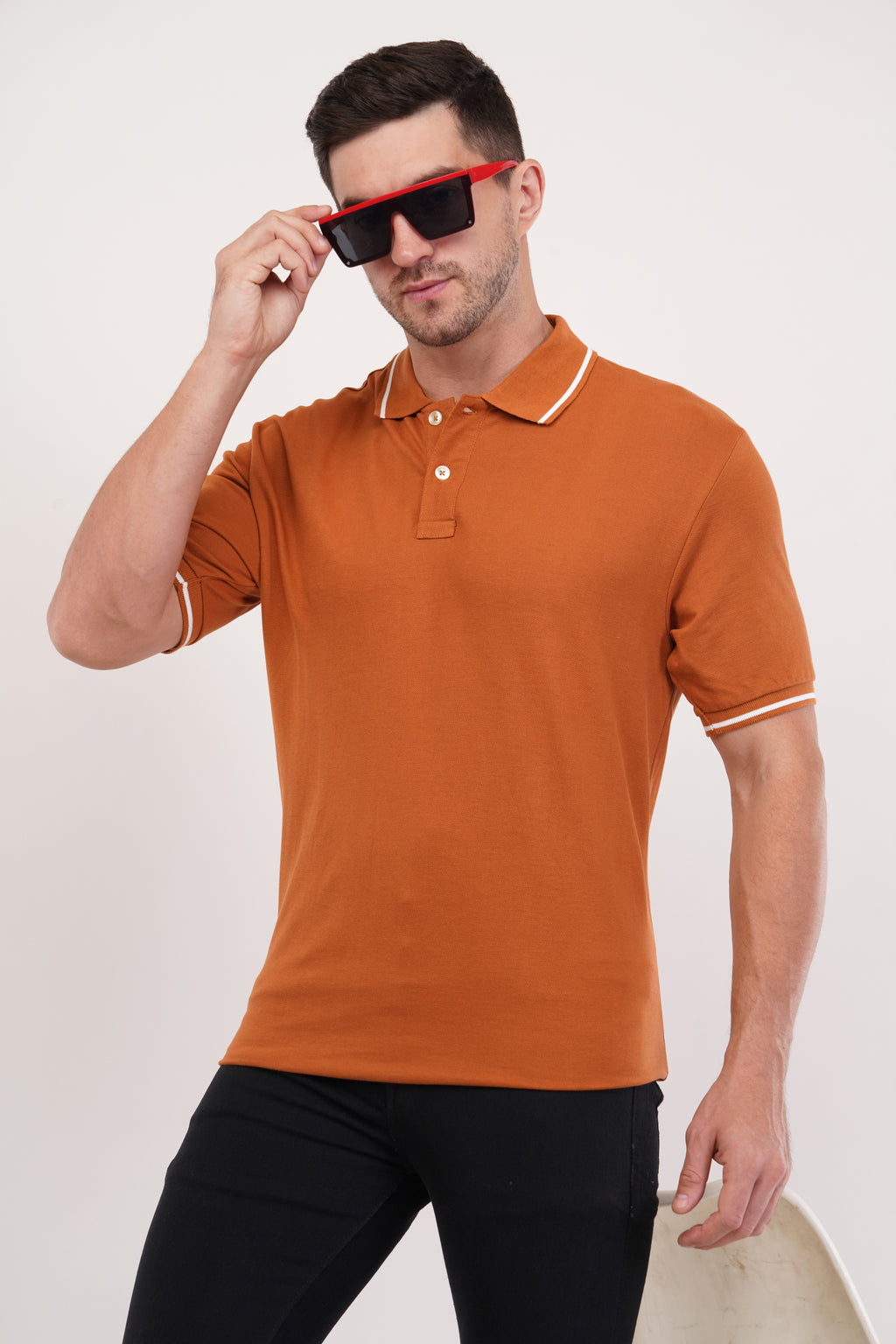 Threadiva Premium Tipped Polo T-Shirt – Umber