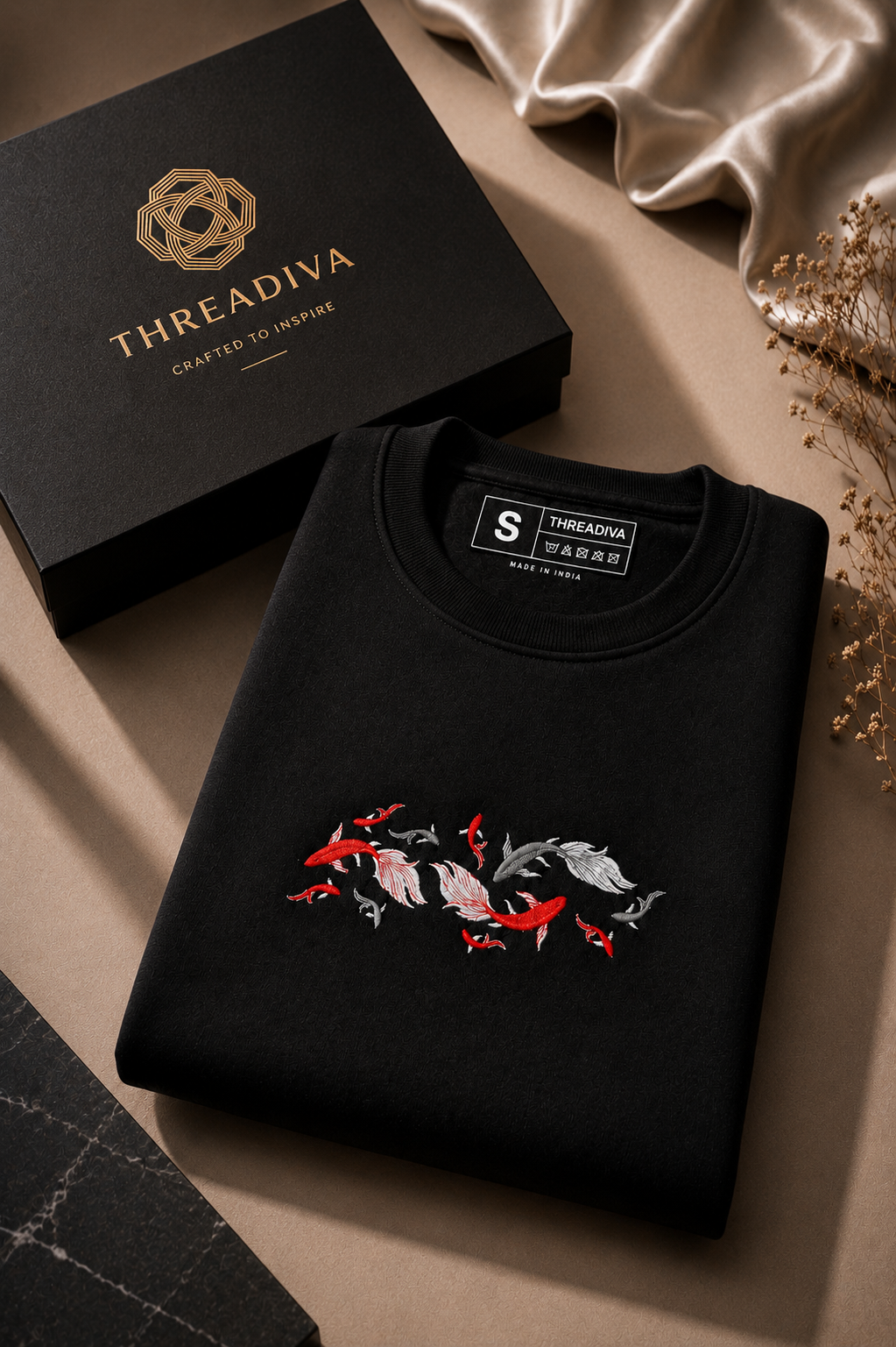 Threadiva Japanese Koi Fish Embroidery Sweatshirt