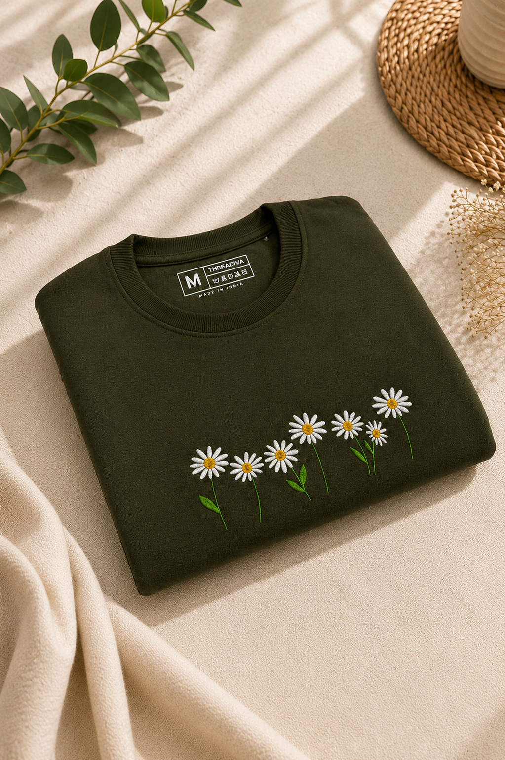 Threadiva Unisex Daisy Embroidered Sweatshirt