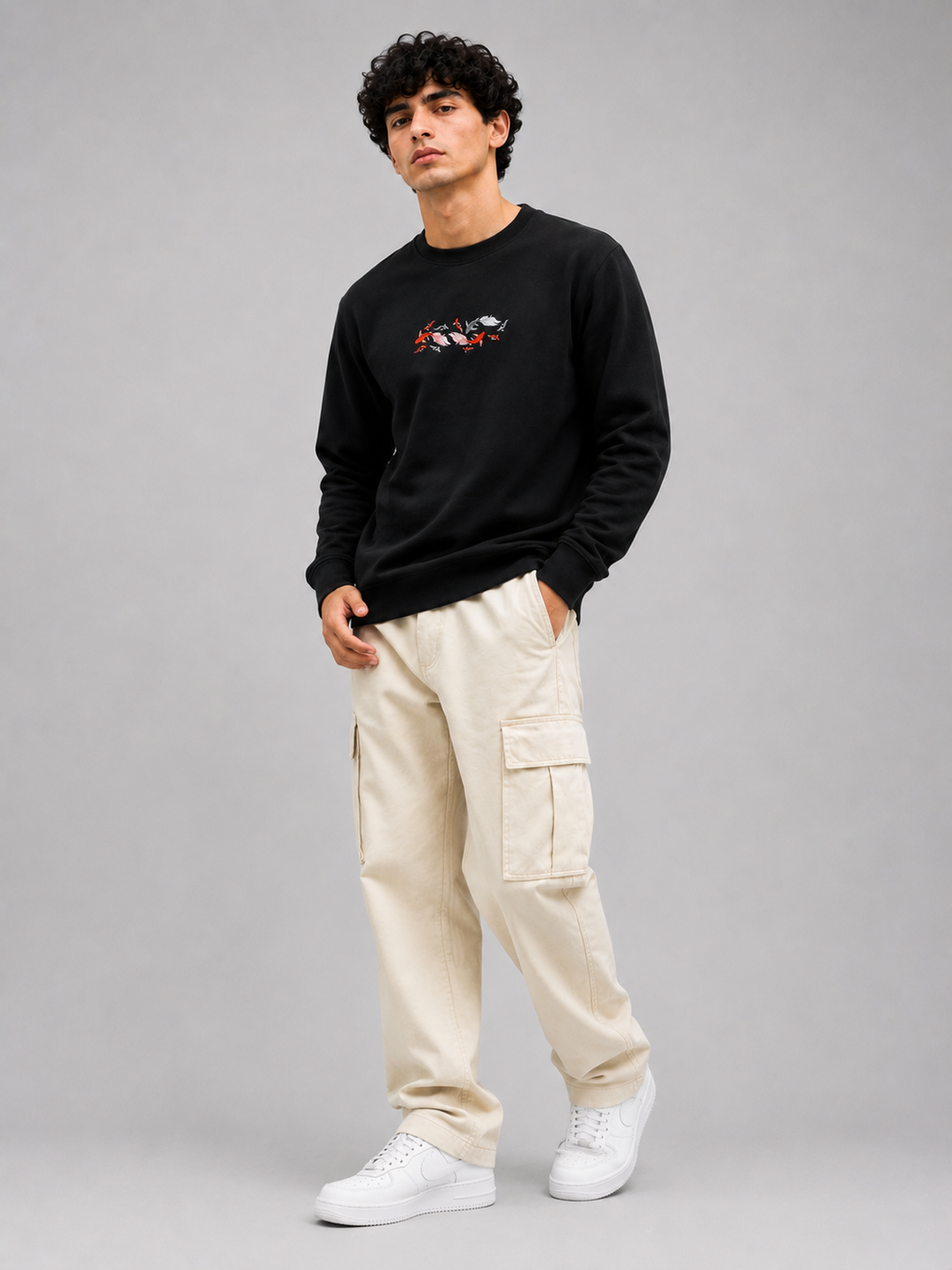 Threadiva Japanese Koi Fish Embroidery Sweatshirt