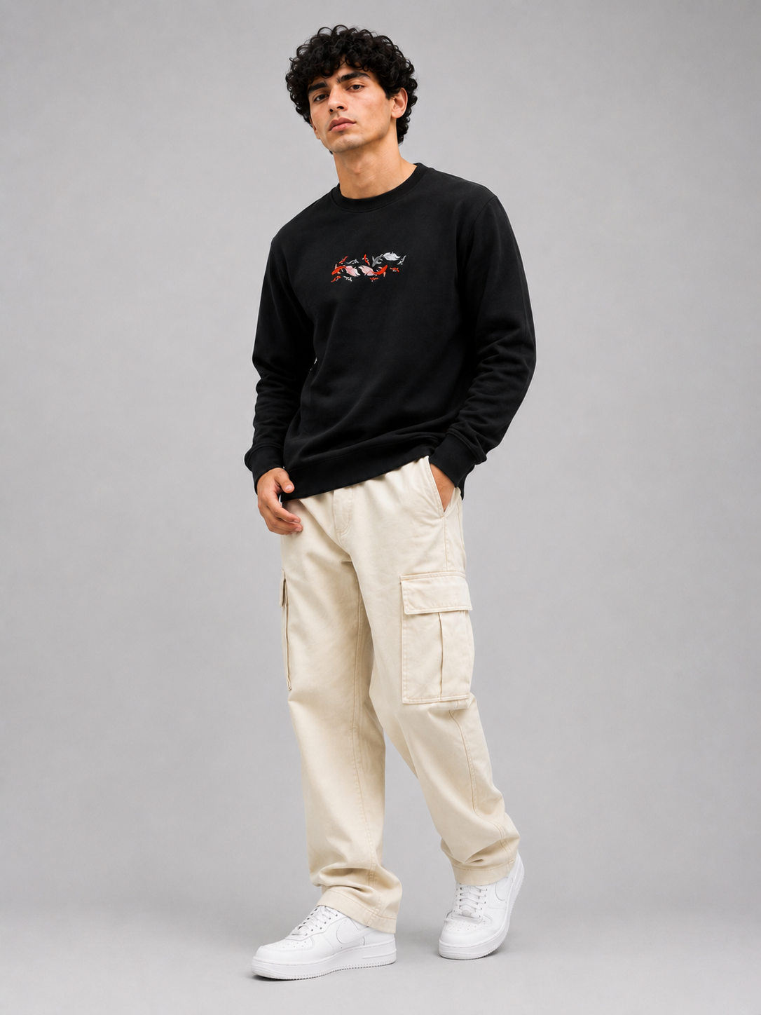 Threadiva Japanese Koi Fish Embroidery Sweatshirt