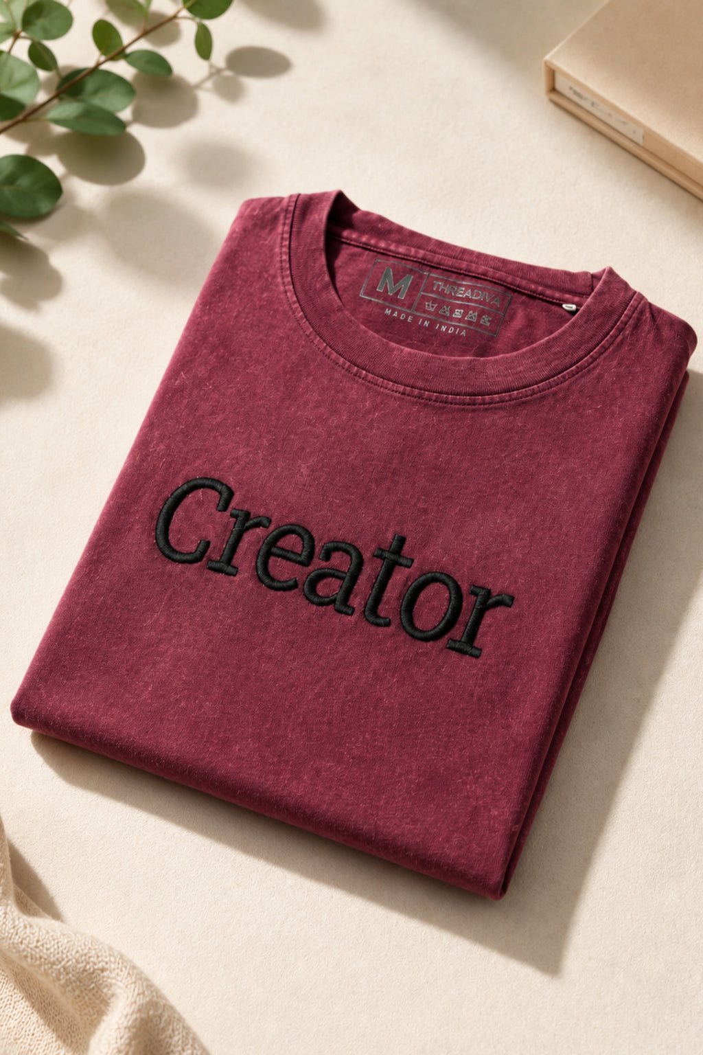 Threadiva Creator Embroidered Acid Washed Oversized T-shirt